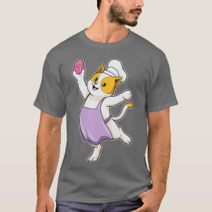 Camiseta Gato como Cozinheiro com Avental de Cozinha Muffin