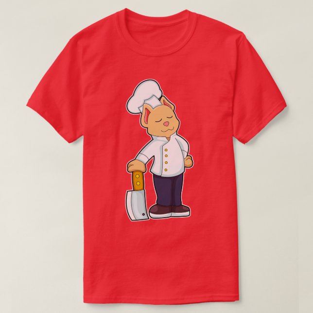 Camiseta Gato como Cozinheiro com Faca de Corte (Frente do Design)