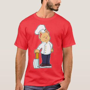 Camiseta Gato como Cozinheiro com Faca de Corte