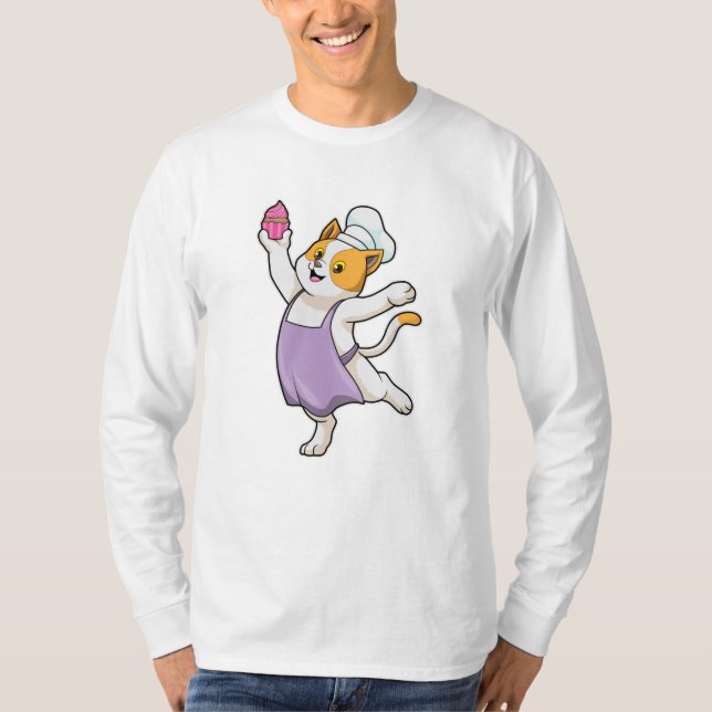 Camiseta Gato como cozinheiro com placa de Cozinhar e Muffi (Frente)