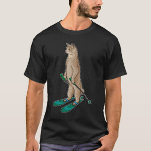 Camiseta Gato como esquiador com bastões de esqui e esqui