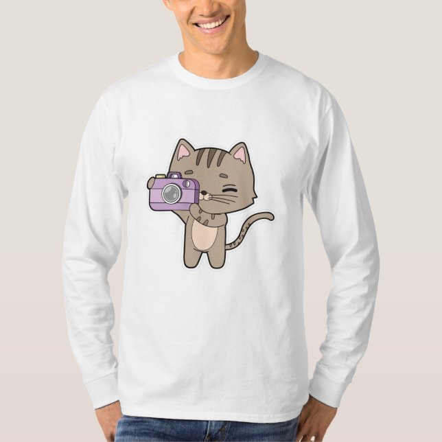 Camiseta Gato como Fotógrafo com Câmera (Frente)