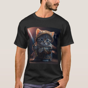 Camiseta Gato como guerreiro segurando espada