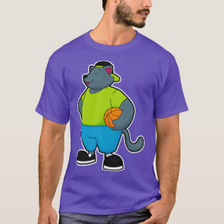 Camiseta Gato como jogador de basquete com basquete 1