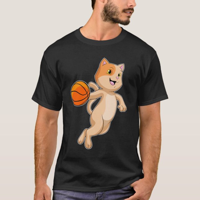 Camiseta Gato como jogador de basquete com bola de basquete (Frente)