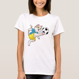 Camiseta Gato como jogador de futebol com bola de futebol