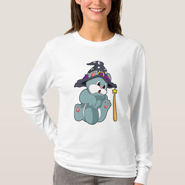 Camiseta Gato como Mágico com Wand & Hat Magic (Frente)