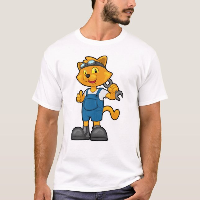 Camiseta Gato como mecânico com espanhol (Frente)