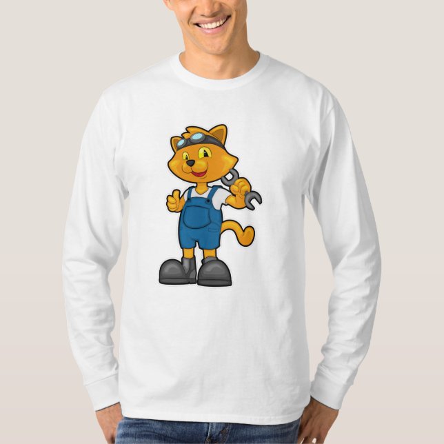 Camiseta Gato como mecânico com espanhol (Frente)