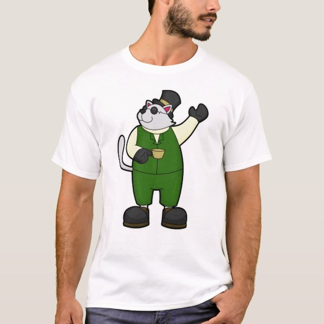 Camiseta Gato como noivo com café e chapéu (Frente)