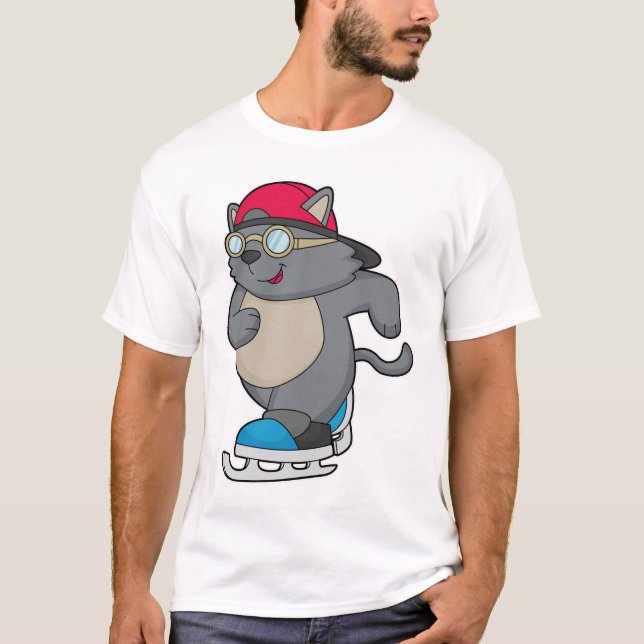 Camiseta Gato como Patinador de Gelo com skates de Gelo (Frente)