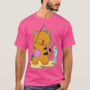 Camiseta Gato Como Peixe Com Peixe De Rod De Pesca