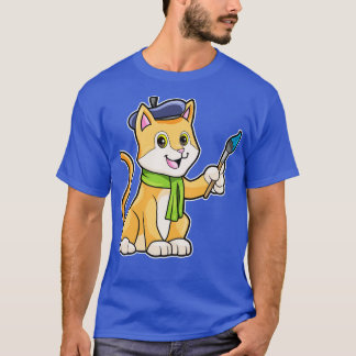 Camiseta Gato como Pintor com Pincel