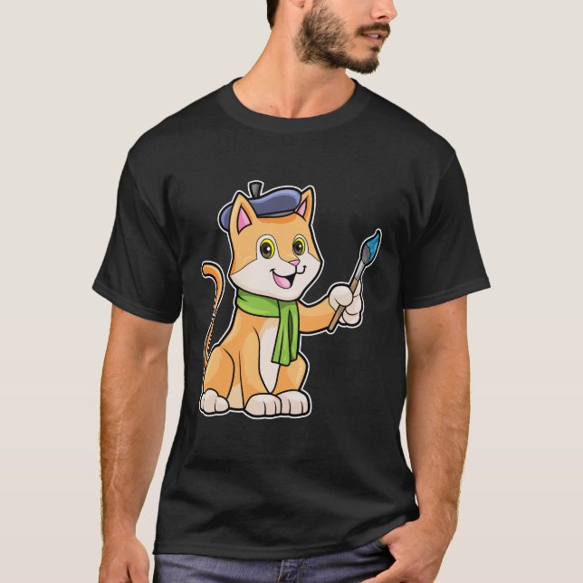 Camiseta Gato como Pintor com Pincel & Cachecol (Frente)