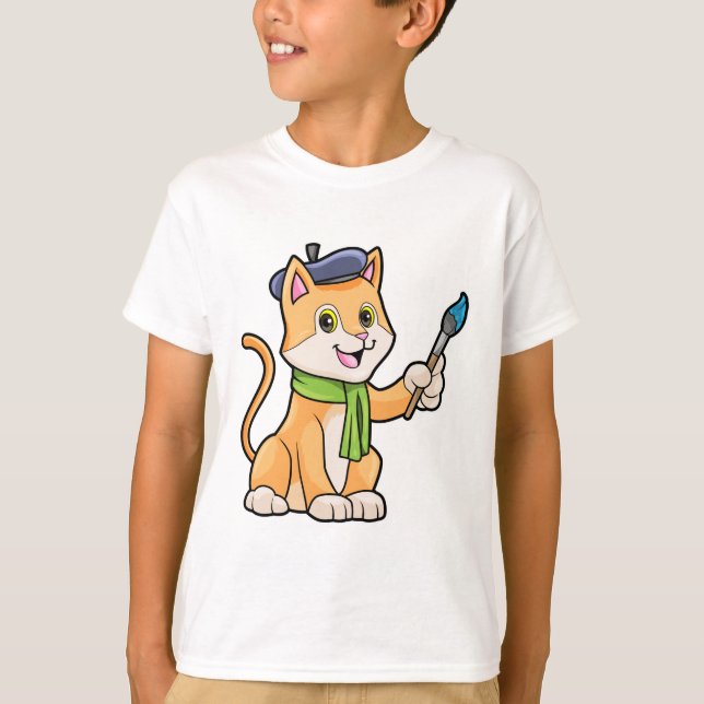 Camiseta Gato como Pintor com Pincel e Escarpo (Frente)