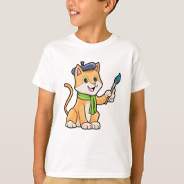 Camiseta Gato como Pintor com Pincel e Escarpo