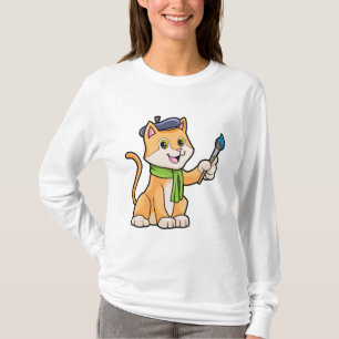 Camiseta Gato como Pintor com Pincel e Escarpo