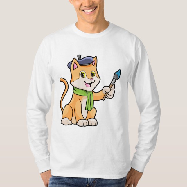 Camiseta Gato como Pintor com Pincel e Escarpo (Frente)