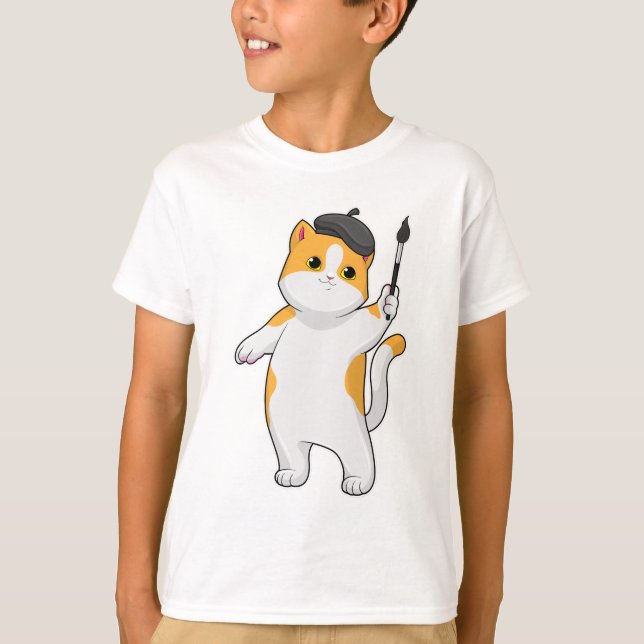 Camiseta Gato como Pintor com Pintor (Frente)