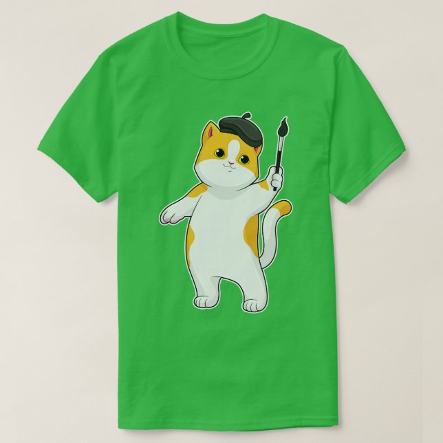 Camiseta Gato como Pintor com Pintor (Frente do Design)