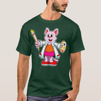 Camiseta Gato como Pintor com Pintura de Pincel