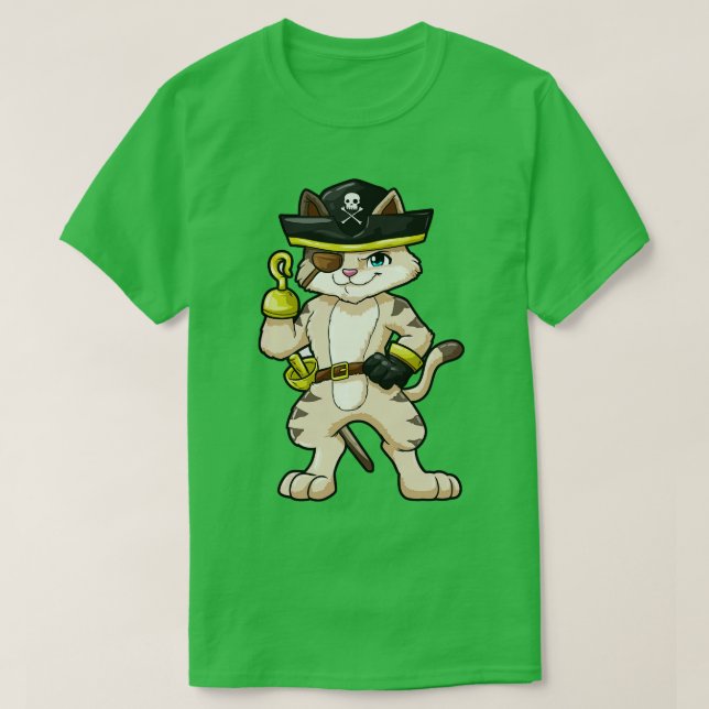 Camiseta Gato como pirata com punhal e sabre (Frente do Design)