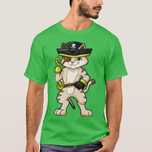 Camiseta Gato como pirata com punhal e sabre