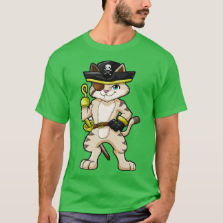 Camiseta Gato como pirata com punhal e sabre