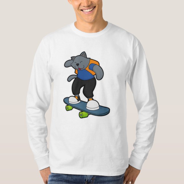 Camiseta Gato como skateboarder com skate (Frente)