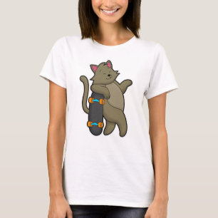 Camiseta Gato como skater com skate