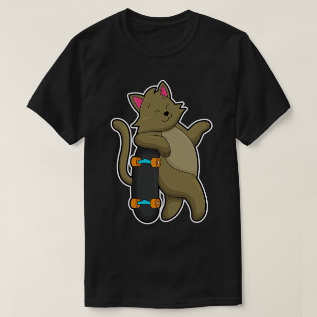 Camiseta Gato como skater com skate (Frente do Design)