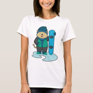 Camiseta Gato como Snowboarder com Snowboard