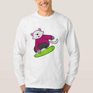 Camiseta Gato como Snowboarder com Snowboard