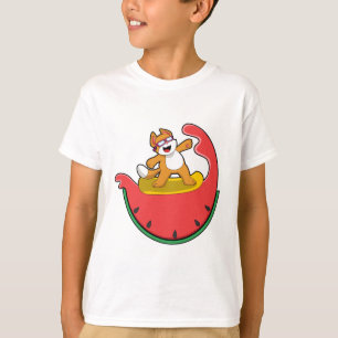 Camiseta Gato como Surfista com Melancia