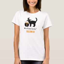 Camiseta gato conectado com um chapéu de bruxa no halloween