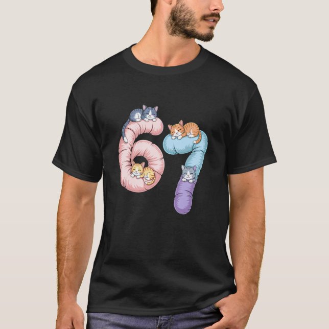 Camiseta Gato Confiante Fofo 6 7 Meme Humor Design Geração  (Frente)