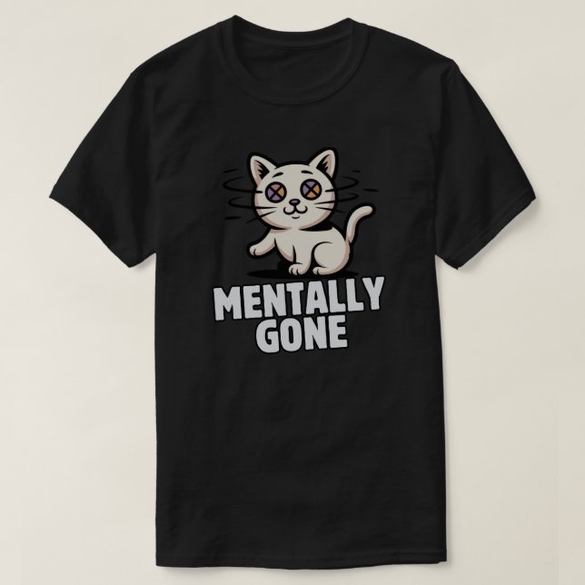 Camiseta Gato Confuso Ilustração Divertida e Mentalmente Pe (Frente do Design)