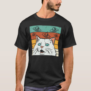 Camiseta Gato Confuso UFO Meme Retro Alien Espaço  Homens M