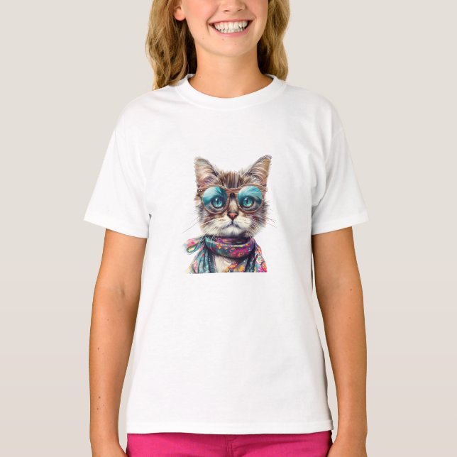 Camiseta  Gato Cool con Lentes  (Frente)