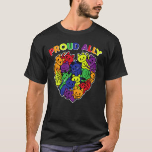 Camiseta Gato Coração Arco-Íris Proud Ally LGBTQ