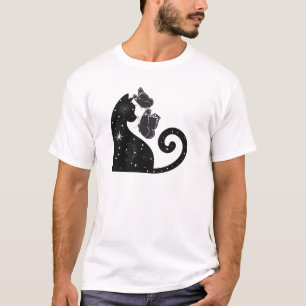 Camiseta Gato Coração com Borboletas Arte de Amor Fofa