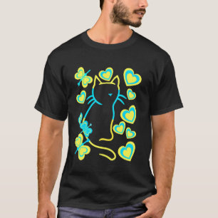 Camiseta Gato Coração Corações Gatos Crianças Criança Bebê