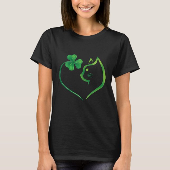 Camiseta Gato Corajoso Dia de São Patrício Cardíaco Sortudo (Frente)