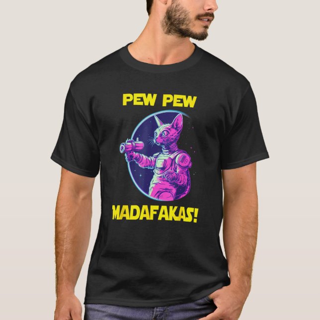 Camiseta Gato Cornish Rex Astronauta Espacial Pew Madafakas (Frente)