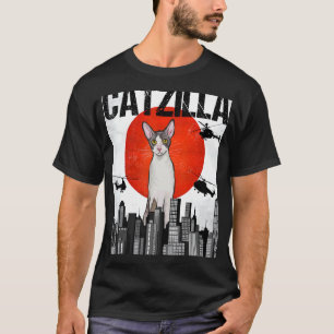 Camiseta Gato Cornish Rex Catzilla Japonês Vintage Engraçad