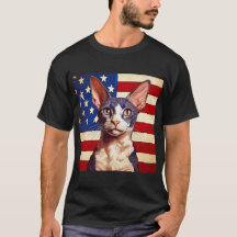 Gato Cornish Rex Diante da Bandeira dos EUA
