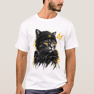 Camiseta Gato Coroado – Design Gráfico de Gato Preto