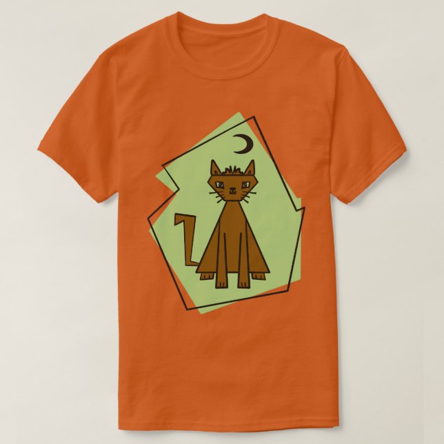 Camiseta Gato cortado em forma geométrica com meia lua negr (Frente do Design)