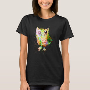 Camiseta Gato Coruja Surrealista com Salpicos de Tinta Colo
