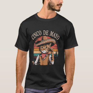 Camiseta Gato Cowboy do Cinco de Mayo com Sombrero